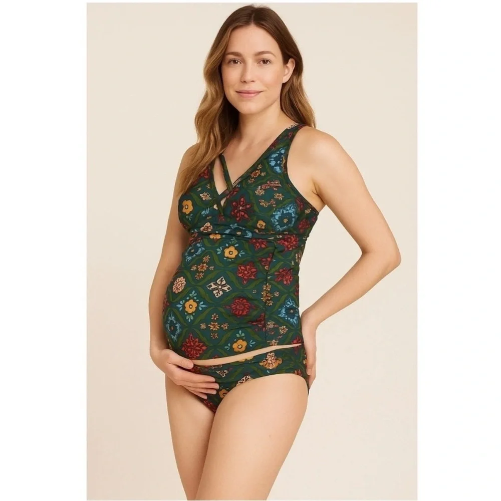 NWT A Pea In The Pod Mosaic Tile Print Maternity Tankini Swimsuit